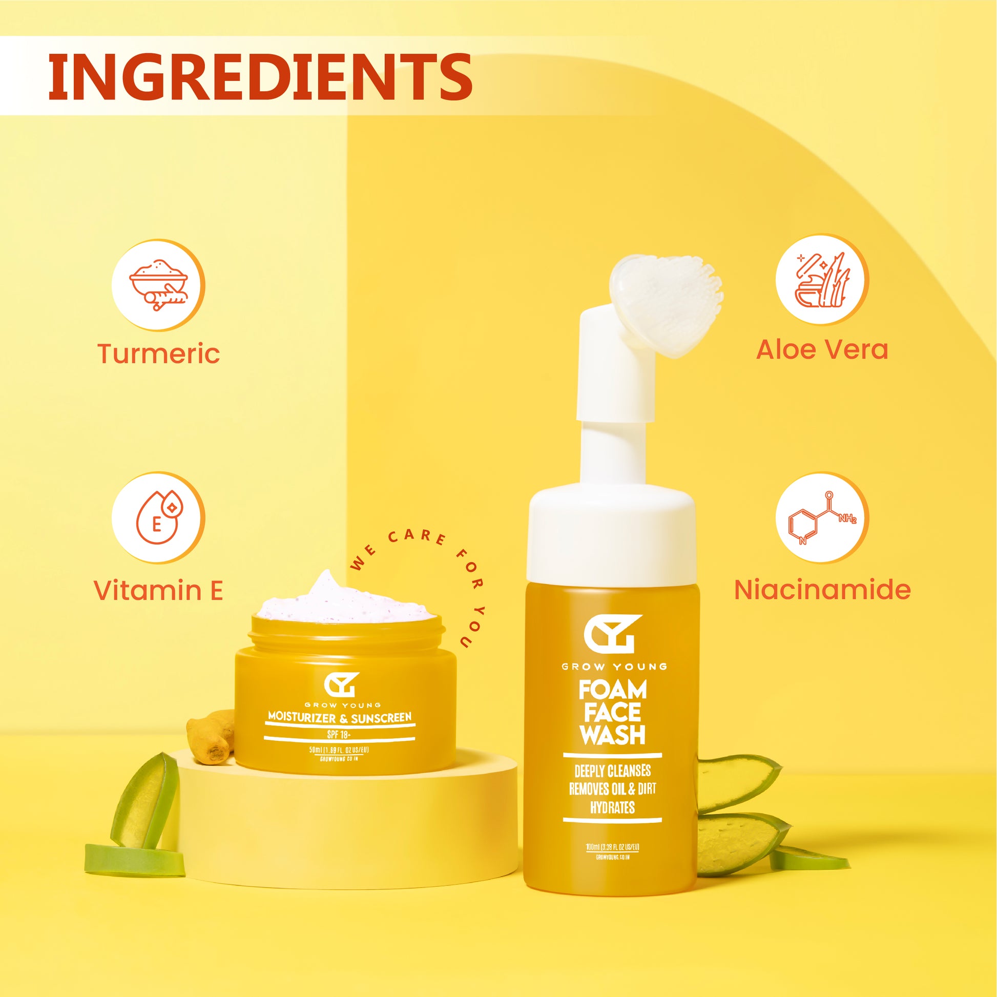 Grow Young Combo: Foam Face Wash + Moisturizer & Sunscreen