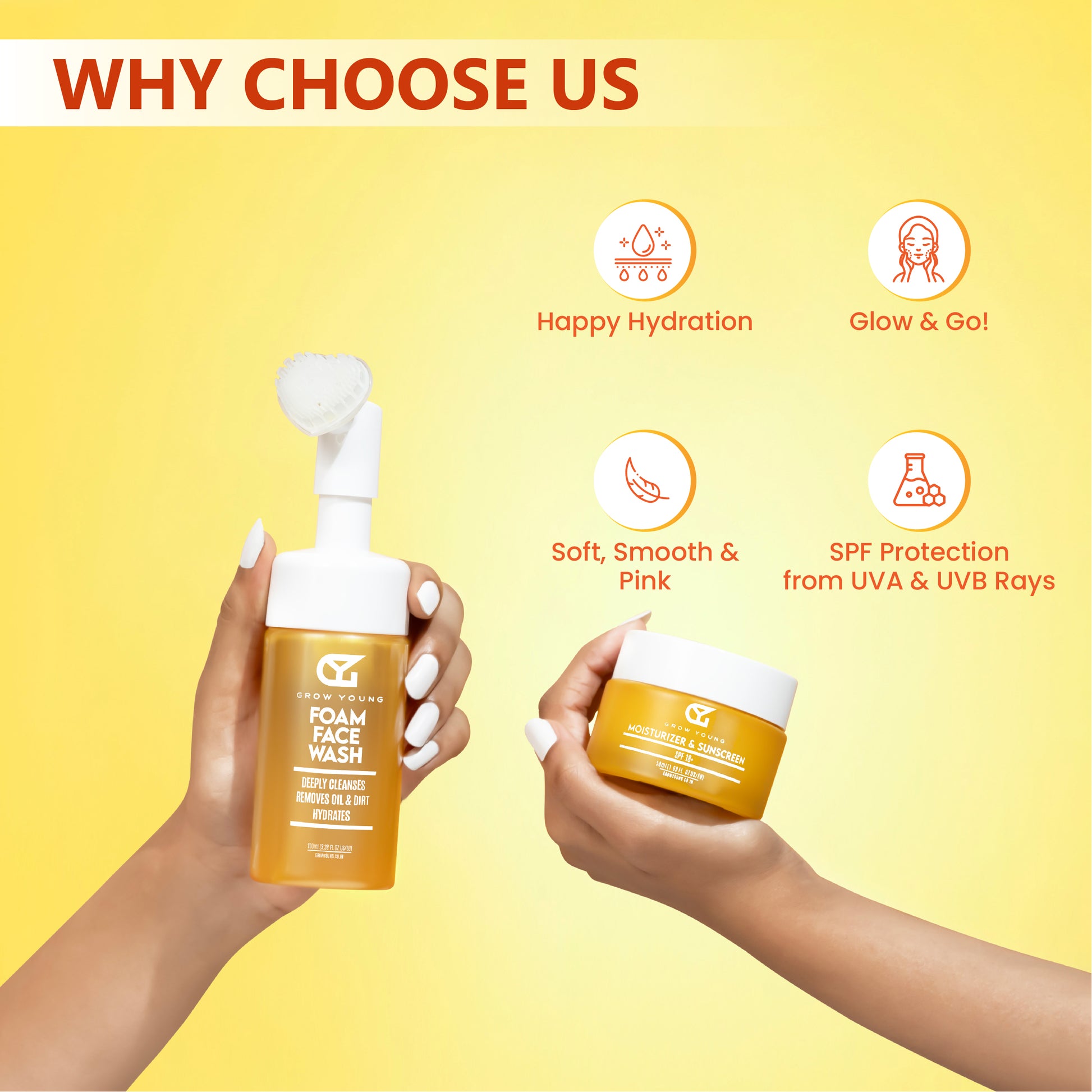 Grow Young Combo: Foam Face Wash + Moisturizer & Sunscreen